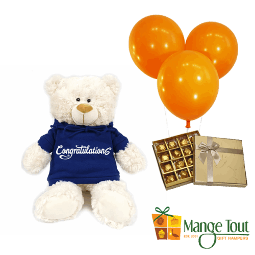 Congratulations Combo- Teddy, Belgian Chocs & Balloons