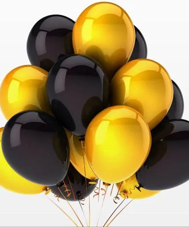 Celebrate in style with this helium-filled gold & black balloon bouquet (UAE).