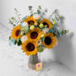 Sunflower, rose & baby breath arrangement in glass vase. Thank you or birthday gift. Dubai flower delivery (UAE)