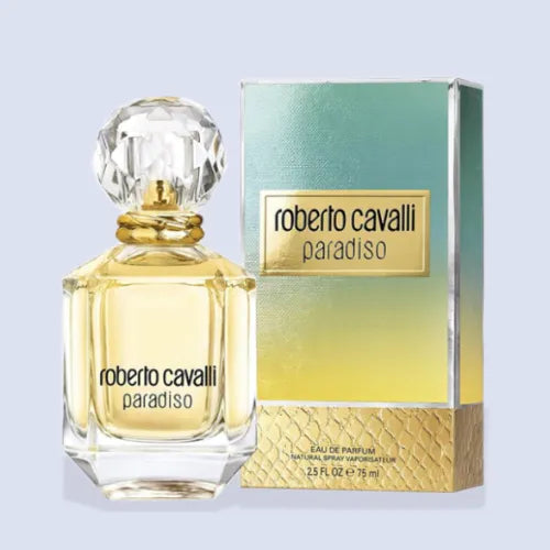 Roberto Cavalli Paradiso Eau De Parfum 75ml for Women, featuring citrus, jasmine, and exotic pine notes, available online in Dubai at Giftshop.ae.