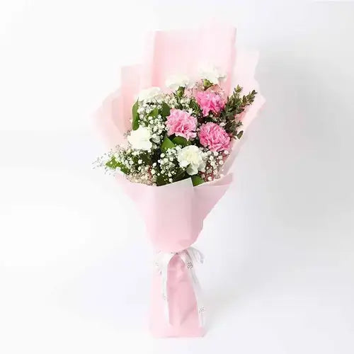 Candy 9 Carnations flower bouquet with pink and white carnations.