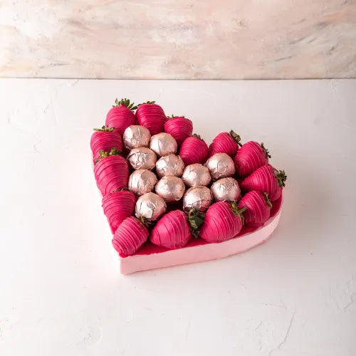 Fuchsia Chocolate Strawberries & Bon Bon – 14 chocolate-covered strawberries and assorted truffles in Dubai, UAE.