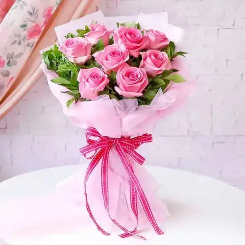 Cute pink rose bouquet with ribbon bow for delivery in Dubai, UAE