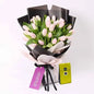 Dark Beauty Bouquet with 25 Pink Tulips and Deluxe Patchi Chocolates