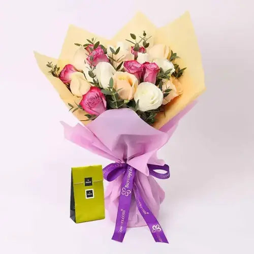 Deluxe Patchi Chocolates and Roses Bouquet in Dubai, UAE