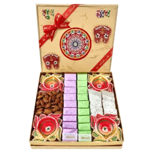 Diwali chocolate gift box with Belgian chocolates and Kaju Katli