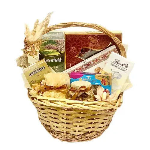 Delightful Eid gift basket Dubai with dates, chocolates, and gourmet treats