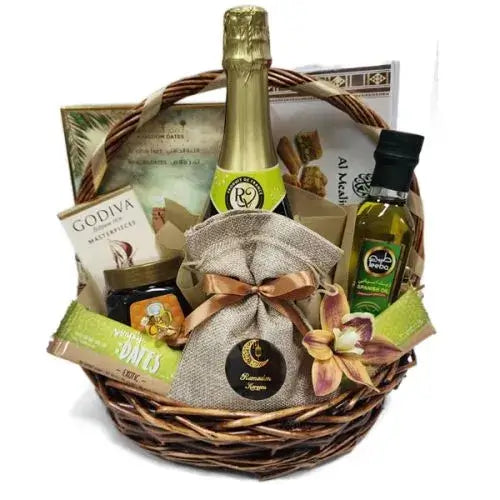 Luxurious Eid gift hamper filled with dates, sweets, chocolates, and more (giftshop.ae)