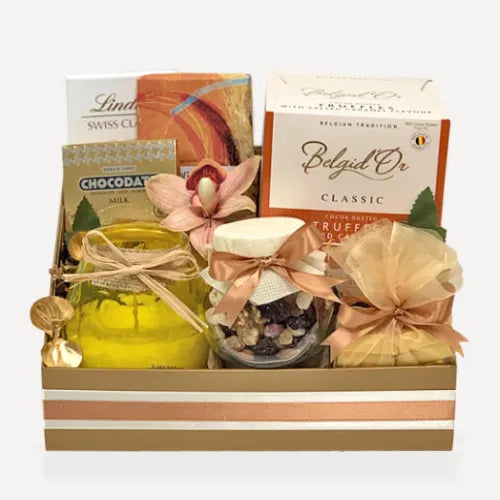 A Taste of Eid Special gift box with chocolates, nuts, and festive decorations in Dubai, UAE