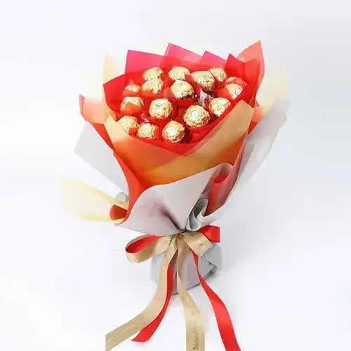 16 pcs Ferrero Rocher chocolate bouquet wrapped with ribbon