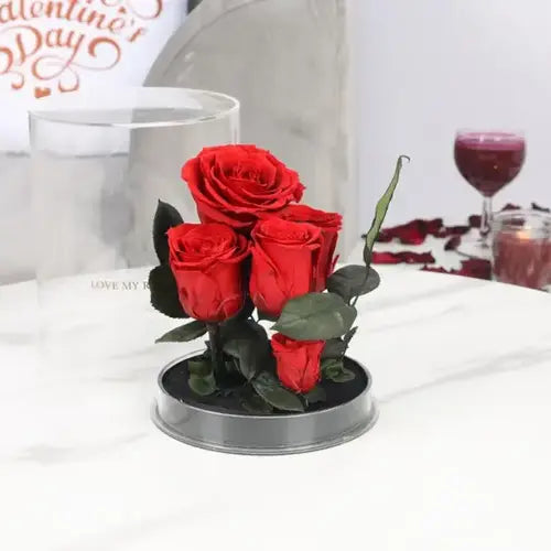 Forever red roses in premium acrylic box available for delivery in Dubai at Giftshop.ae