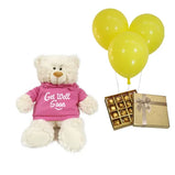 Get well gift basket with teddy bear, chocolates & balloons for a speedy recovery (UAE).