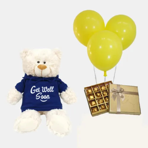 Get Well Soon Gift for Him/Her with Teddy, Chocs & Balloons in UAE