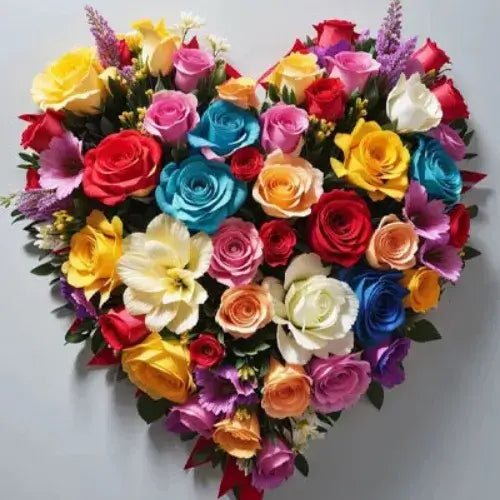 Heart-shaped flower bouquet with 60+ fresh roses, perfect for romantic occasions, available online in UAE at Giftshop.ae