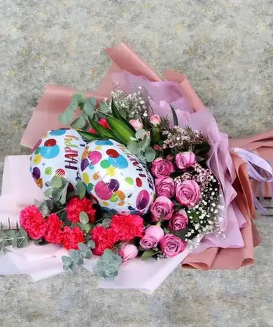 Send a stunning birthday flower and balloon arrangement to Dubai