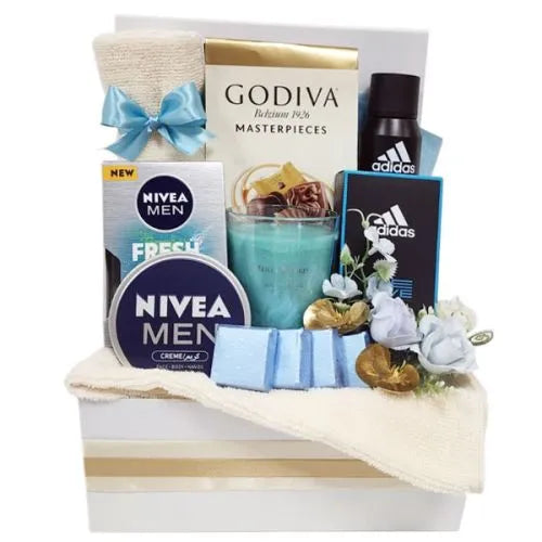 Men's grooming essentials and chocolate gift hamper with Dubai delivery (UAE)