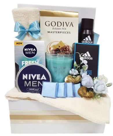 Men's grooming essentials and chocolate gift hamper with Dubai delivery (UAE)