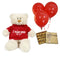 Miss you gift with red teddy bear, Belgian chocolates & balloons delivered in Dubai (UAE).