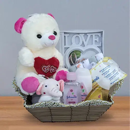 Baby Gift Hamper with Soft Toys and Baby Care Products