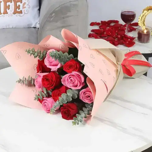 Pink and Red Roses with Premium Chocolates Gift