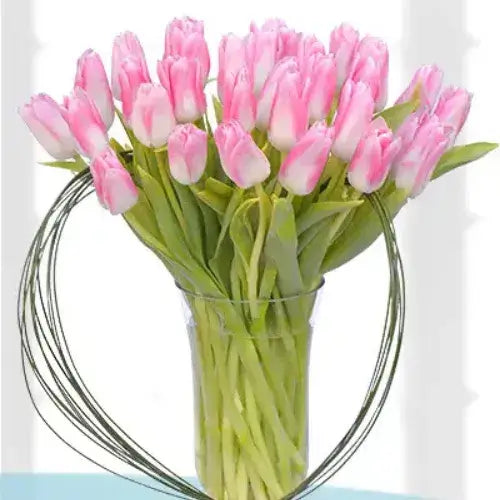 Pink Tulips in Vase - Flower Bouquet