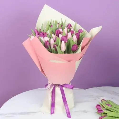 Pretty 51 Pink and Purple Tulips Bouquet – Tulips Bouquet Dubai, UAE