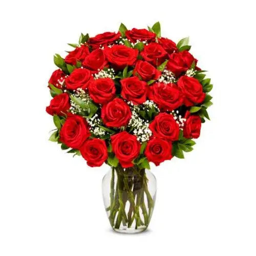 24 red roses in a vase for delivery in Dubai, UAE