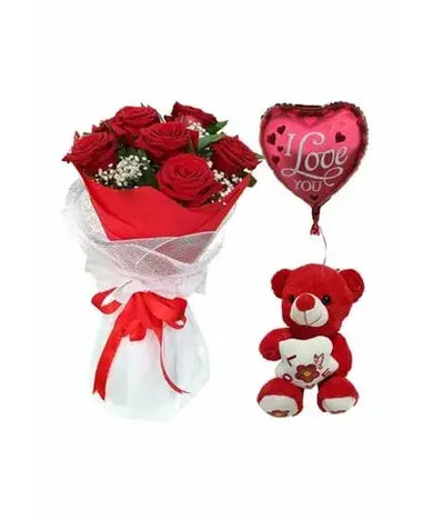 Express Your Love: Red Roses, Teddy Bear & Balloon (Dubai)