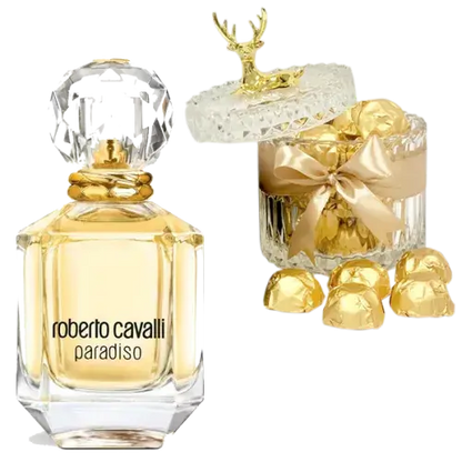 Indulge her with Roberto Cavalli Paradiso perfume & chocolates (UAE).