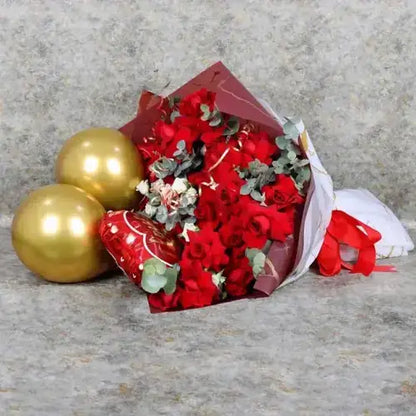 Romantic Gift Dubai UAE – Love Red Roses & Balloons Arrangement