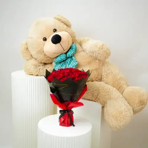 Romantic Gift of 51 Red Roses with 5ft Teddy in UAE