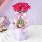 Roses and Premium Chocolate Vase with Ferrero Rocher chocolates for order flowers and chocolates in Dubai, UAE