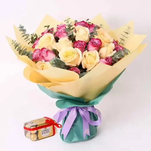 Send flowers and chocolates online UAE - rose and Ferrero Rocher gift