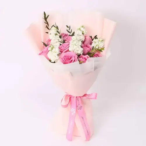 Tender Charm Roses and Stocks Bouquet – Flower Delivery in Dubai, UAE