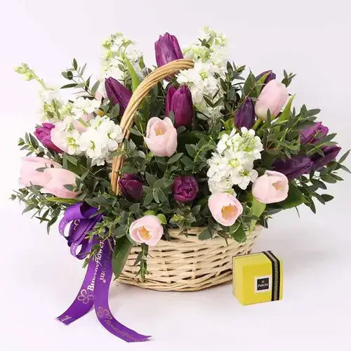 Tulip Floral Basket with Patchi Chocolates UAE