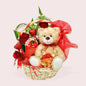 Valentine's Gift Basket – Red Roses, Belgian Chocolates & Teddy