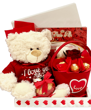 Greeting Card, Teddy, and Chocolates combo for Couples