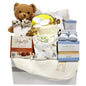 Baby gift basket with essentials, clothes, toys & chocolates. Newborn gift Dubai delivery.