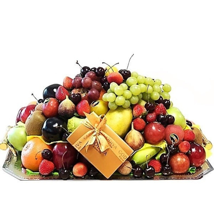 Huge Fruit Basket and Godiva Chocolates Gift box